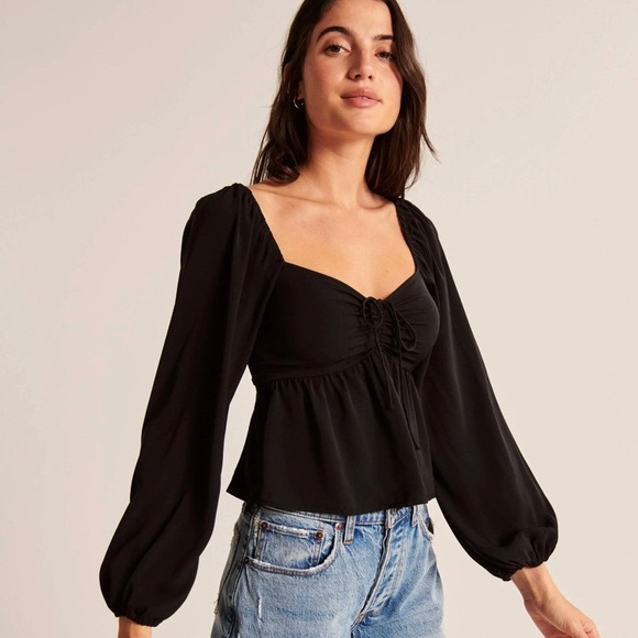 Abercrombie & Fitch Tops - Abercrombie & Fitch Long-Sleeve Cinched Front Puff Sleeve Top